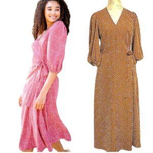 Lucy Paris Wrap Midi Dress Brown Size Small